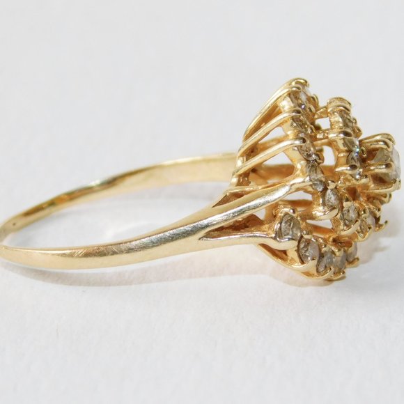 Estate 10K Solid Gold Real Diamond Large Cocktail Cluster Anniversary Ring 1+CT - Picture 7 of 8